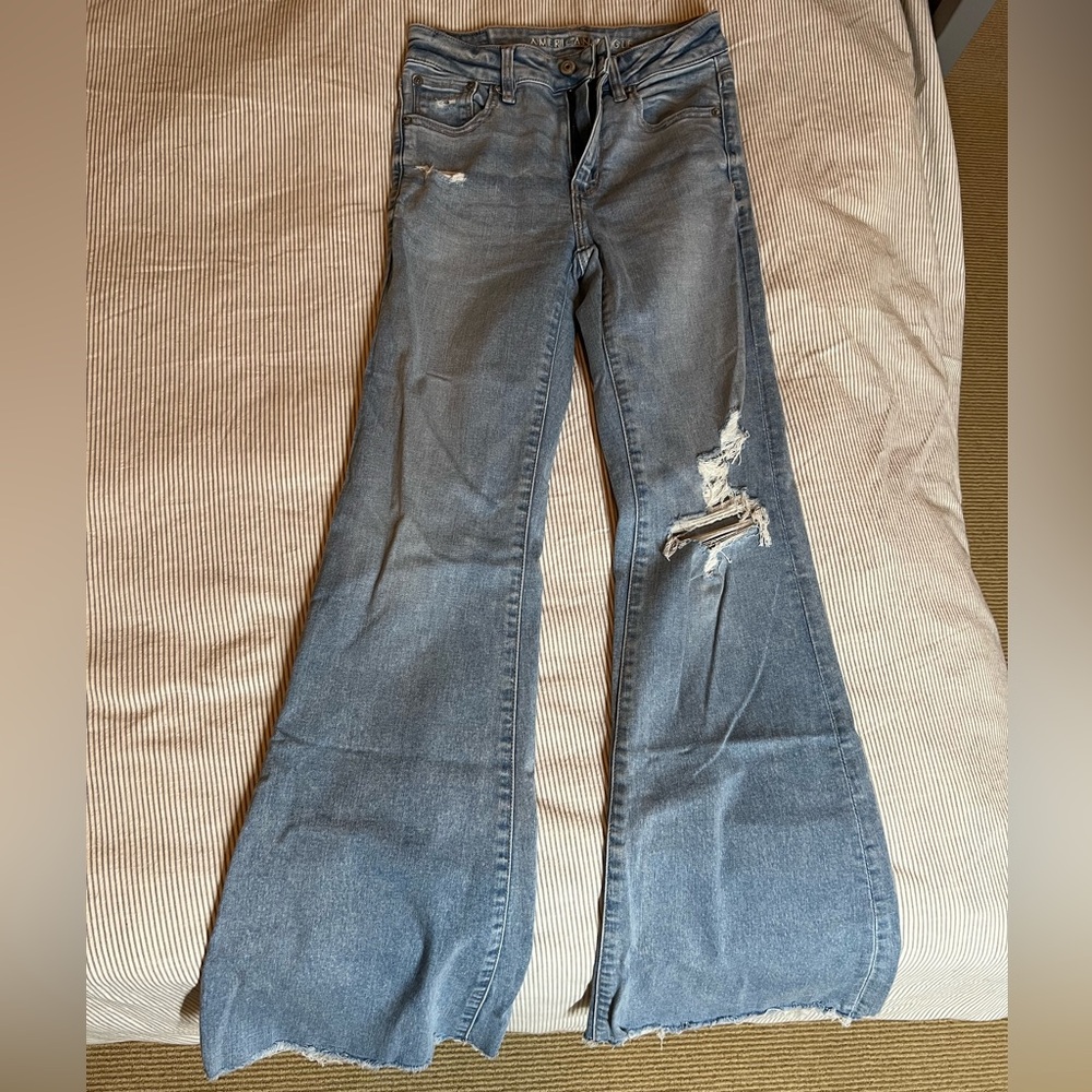 AE Next Level Ripped Super High-Waisted Flare Jean, Size 2